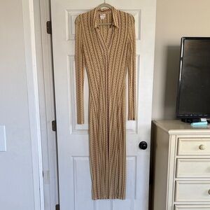 Chic Long Sleeve Patterned Maxi Dress